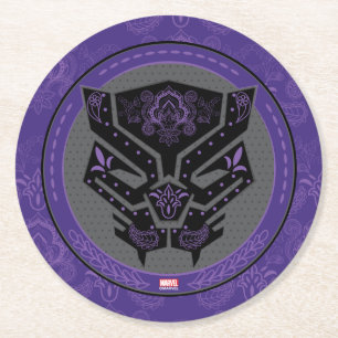 Avengers   Paisley Black Panther Logo Round Paper Coaster