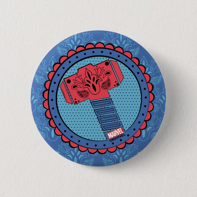 Avengers | Paisley Thor Hammer Logo 2 Inch Round Button (Front)