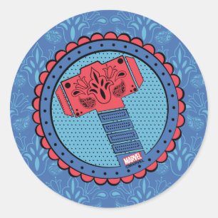 Avengers   Paisley Thor Hammer Logo Classic Round Sticker
