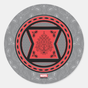 Avengers   Red & Black Paisley Black Widow Logo Classic Round Sticker