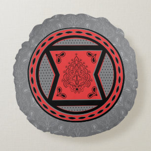Avengers Red & Black Paisley Black Widow Logo Round Pillow