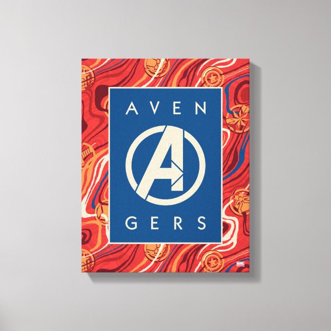 Avengers | Red Marble Painted Avengers Logo Canvas Print (Front)