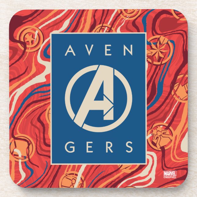 Avengers | Red Marble Painted Avengers Logo Coaster (Front)