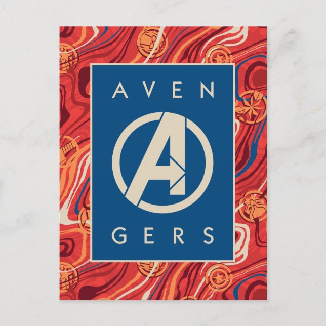 Avengers | Red Marble Painted Avengers Logo Postcard (Front)