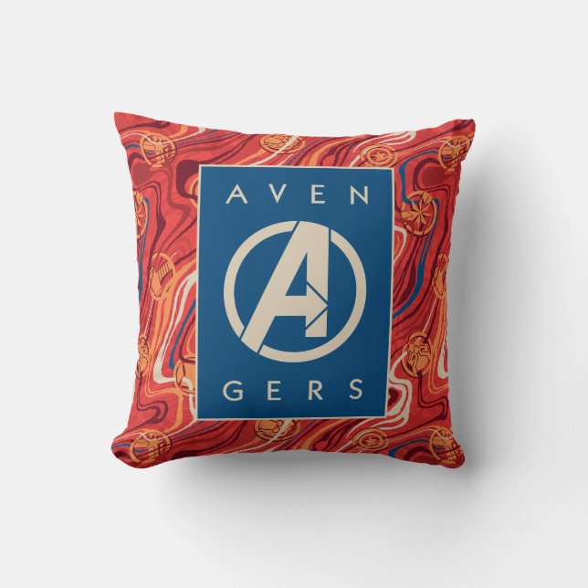 Avengers | Red Marble Painted Avengers Logo Throw Pillow (Front)