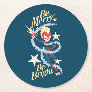 Avengers Seasonal Captain Marvel "Be Merry" Round Paper Coaster