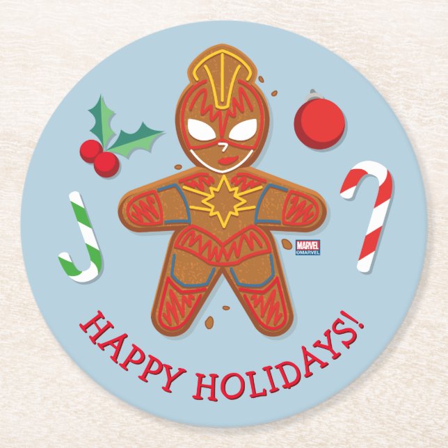 Avengers Seasonal | Captain Marvel Cookie Round Paper Coaster (Front)