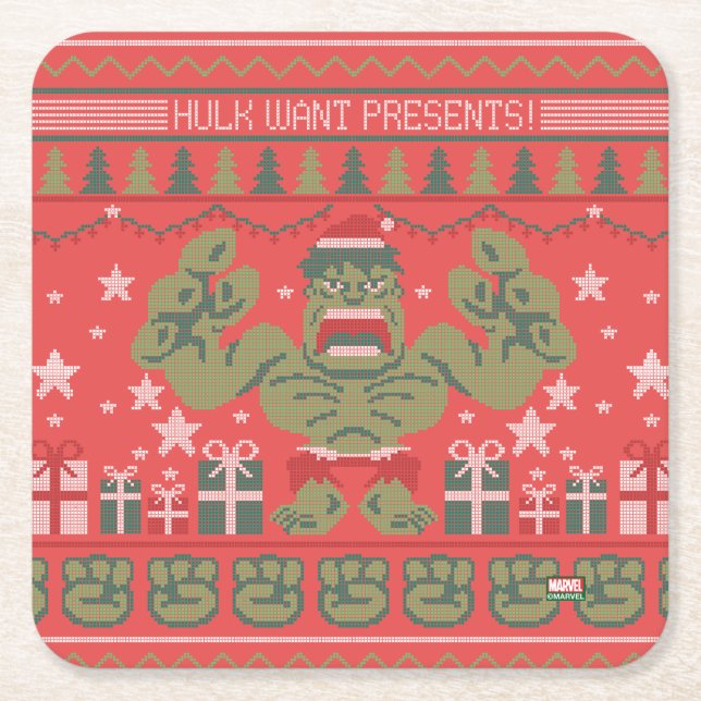 Avengers Seasonal | Hulk Cross-Stitch Gift Pattern Square Paper Coaster (Front)