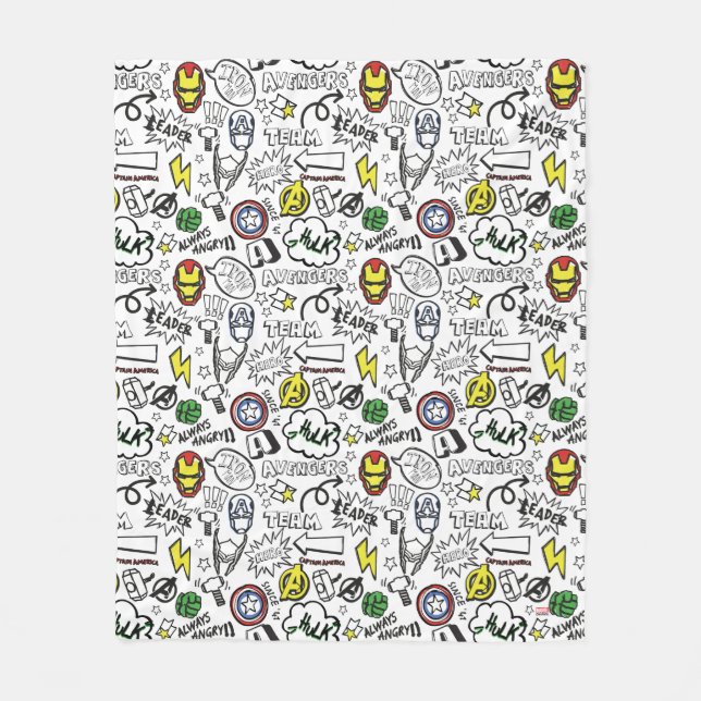 Avengers Symbols Doodle Pattern Fleece Blanket (Front)