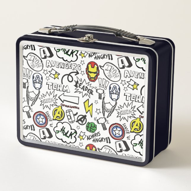 Avengers Symbols Doodle Pattern Metal Lunch Box (Front)