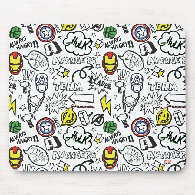 Avengers Symbols Doodle Pattern Mouse Pad (Front)