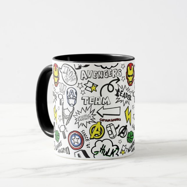 Avengers Symbols Doodle Pattern Mug (Front Left)