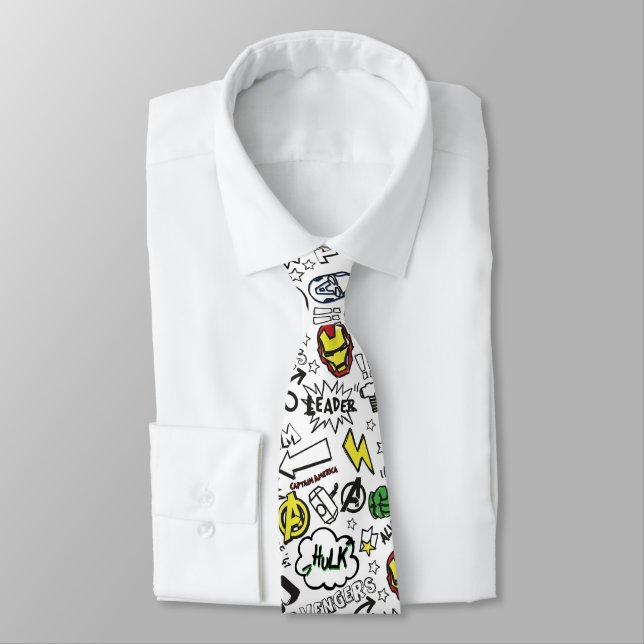 Avengers Symbols Doodle Pattern Tie (Tied)