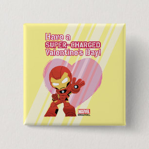 Avengers Valentine's Day Iron Man Super-Charged 2 Inch Square Button