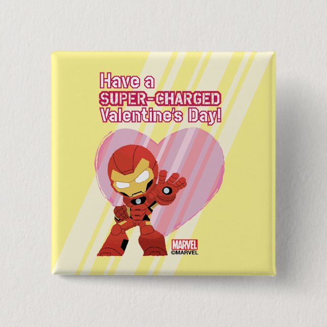 Avengers Valentine's Day | Iron Man Super-Charged 2 Inch Square Button (Front)