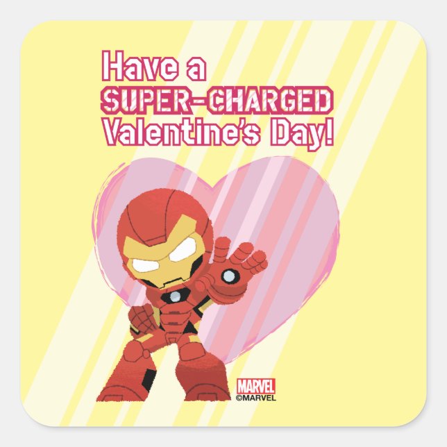 Avengers Valentine's Day | Iron Man Super-Charged Square Sticker (Front)