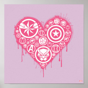 Avengers Valentine's Day   Painted Heart Icons Poster