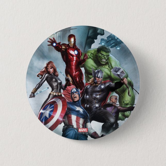 Avengers Versus Loki Drawing 2 Inch Round Button (Front)