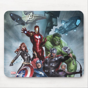 Avengers Versus Loki Drawing Mouse Pad
