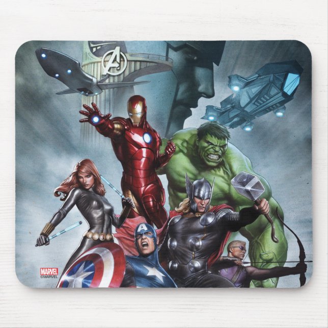 Avengers Versus Loki Drawing Mouse Pad (Front)