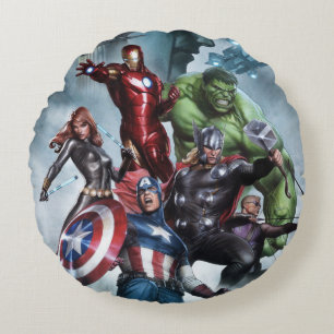 Avengers Versus Loki Drawing Round Pillow