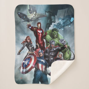 Avengers Versus Loki Drawing Sherpa Blanket