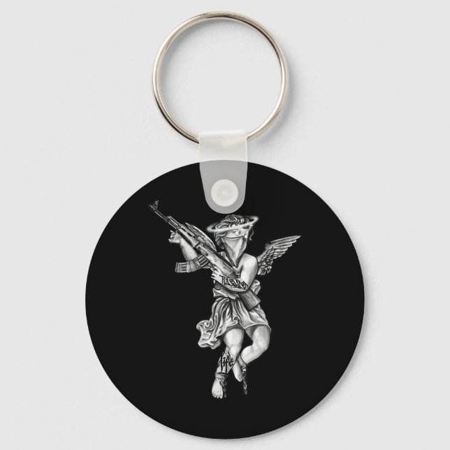 Avenging Angel Sinner Chicano Tattoo  Keychain (Front)