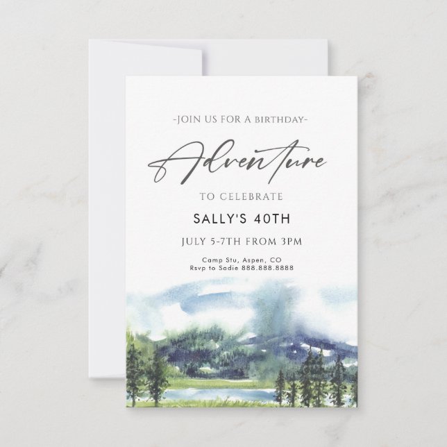 Aventure Anniversaire Invitation avec Montagnes (Devant)