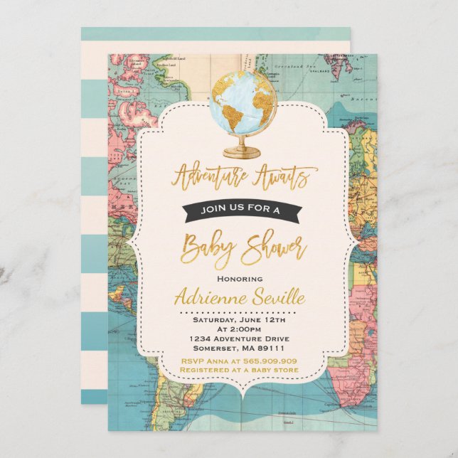 Aventure Attend Baby shower Invitation Carte Douch (Devant / Derrière)