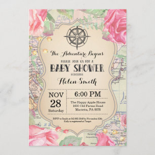 Aventure Baby shower rose Floral Carte Voyage Mond