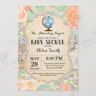 Aventure Baby shower rose Floral Carte Voyage Mond