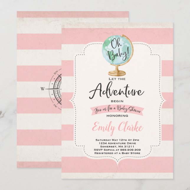 Aventure commence Baby shower Invitation Carte Dou (Devant / Derrière)