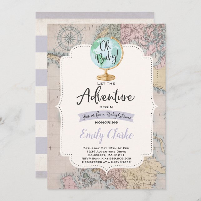 Aventure commence Baby shower Invitation Carte Dou (Devant / Derrière)