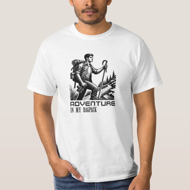 Aventure dans mon sac à dos. T-shirt blanc (Devant)