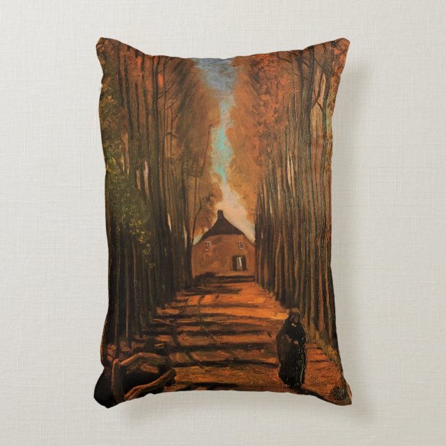 Avenue of Poplars in Autumn by Vincent van Gogh Accent Pillow (Front(Vertical))
