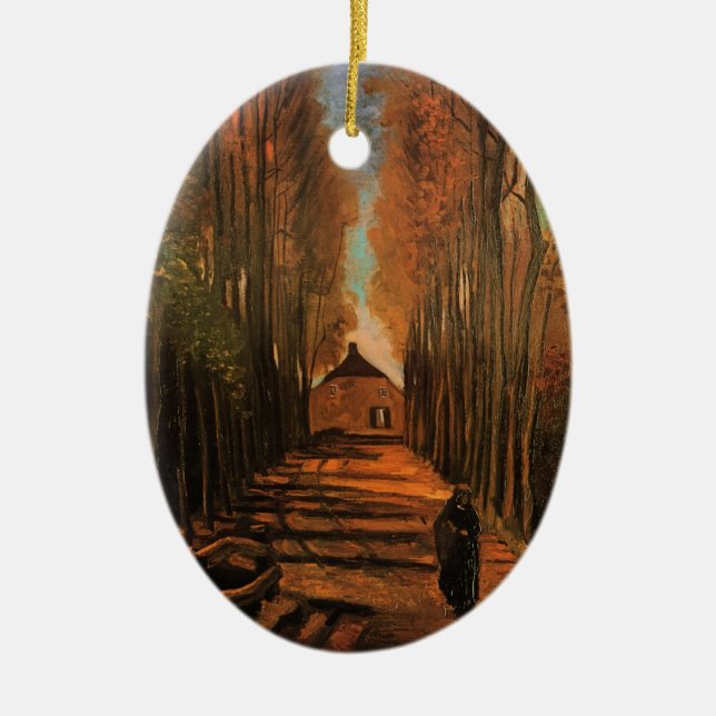 Avenue of Poplars in Autumn by Vincent van Gogh Ceramic Ornament (Front)