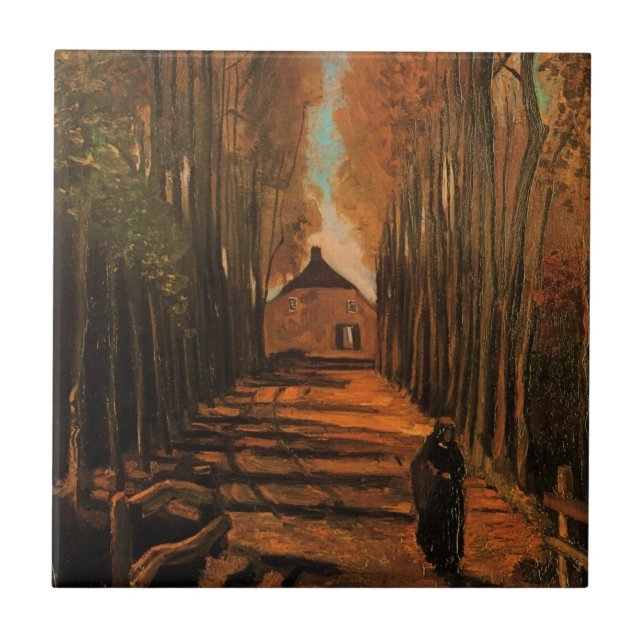 Avenue of Poplars in Autumn by Vincent van Gogh Tile (Front)