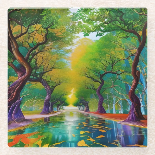 Avenue of Trees autumn leaves  Glass Coaster (Front)