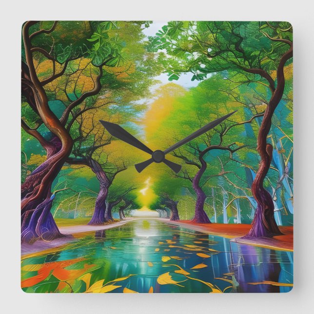 Avenue of Trees autumn leaves  Square Wall Clock (Front)