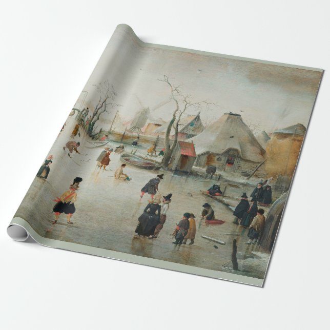 AVERCAMP "ICE SKATING IN A VILLAGE" GIFT WRAP (Unrolled)