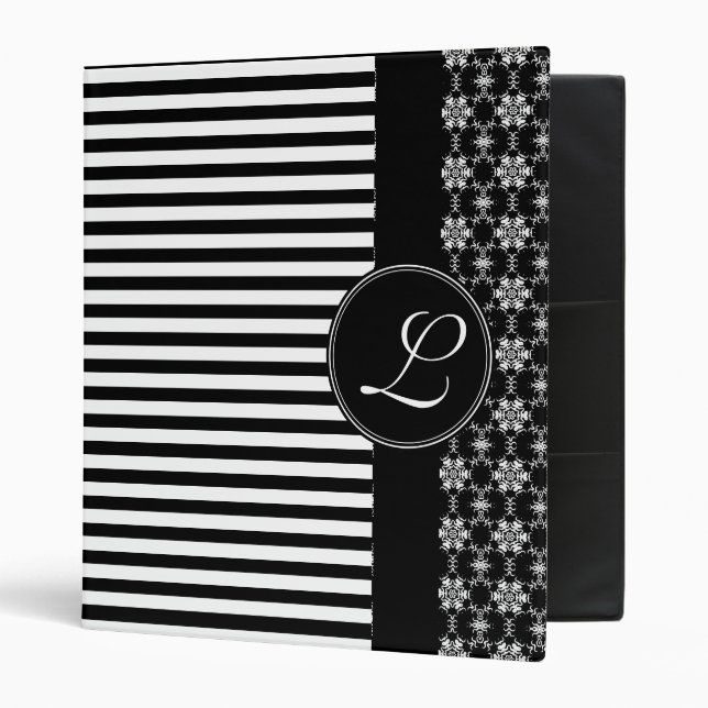 Avery Binder, Custom Monogram Pretty Pattern Black Binder (Front/Inside)