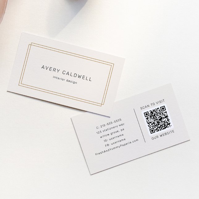 AVERY Chic Gold Black Cream Double Frame QR Code Business Card (AVERY Chic Gold Black Cream Double Frame QR Code Business Card)