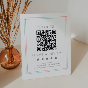 AVERY Coral and Teal Simple QR Code Leave A Review Pedestal Sign