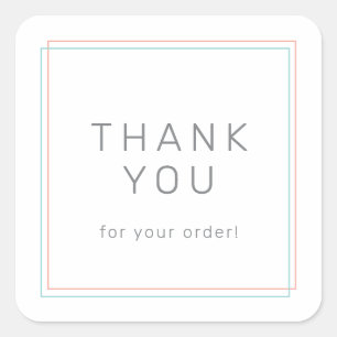 AVERY Coral and Teal Simple Thank You For Order Square Sticker