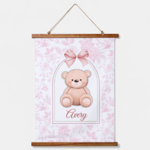Avery   Custom Pink Teddy Bear Nursery Design  Hanging Tapestry