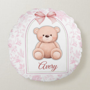 Avery Custom Pink Teddy Bear Nursery Design Round Pillow