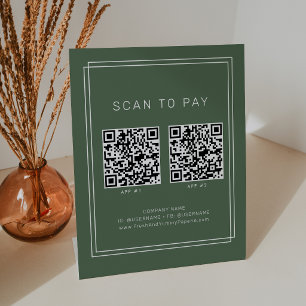 AVERY Dark Green Boho Business 2 Apps Scan To Pay Pedestal Sign