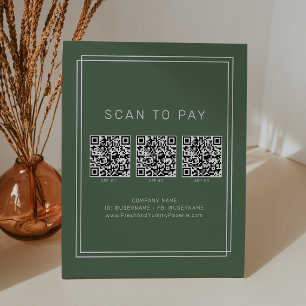 AVERY Dark Green Boho Business QR Code Scan To Pay Pedestal Sign