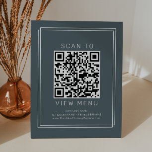 AVERY Dark Navy Blue Restaurant Menu QR Code Pedestal Sign
