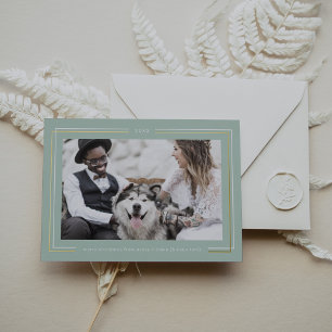 AVERY Gold Foil Mint Green Couples Photo Christmas Foil Holiday Card